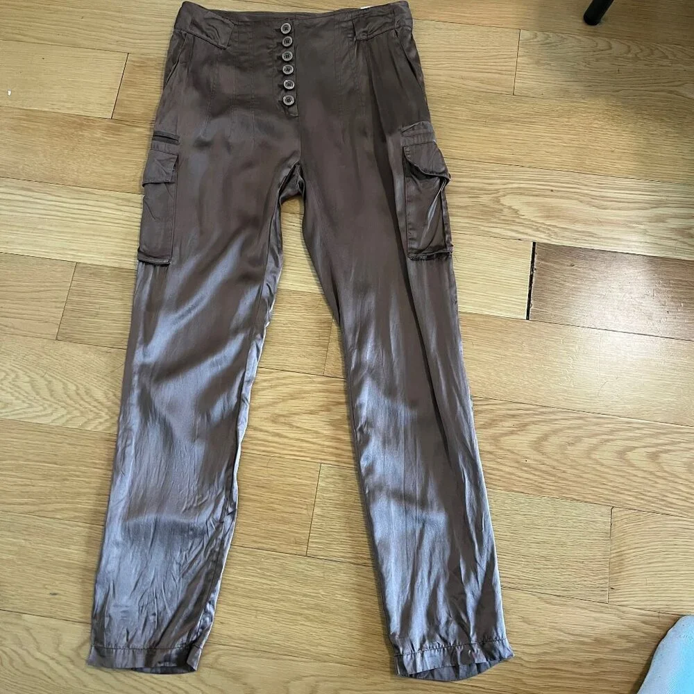 Y2K GUESS BY MARCIANO‎ 100% Brown Silk Cargo Pants Size 42 (10)